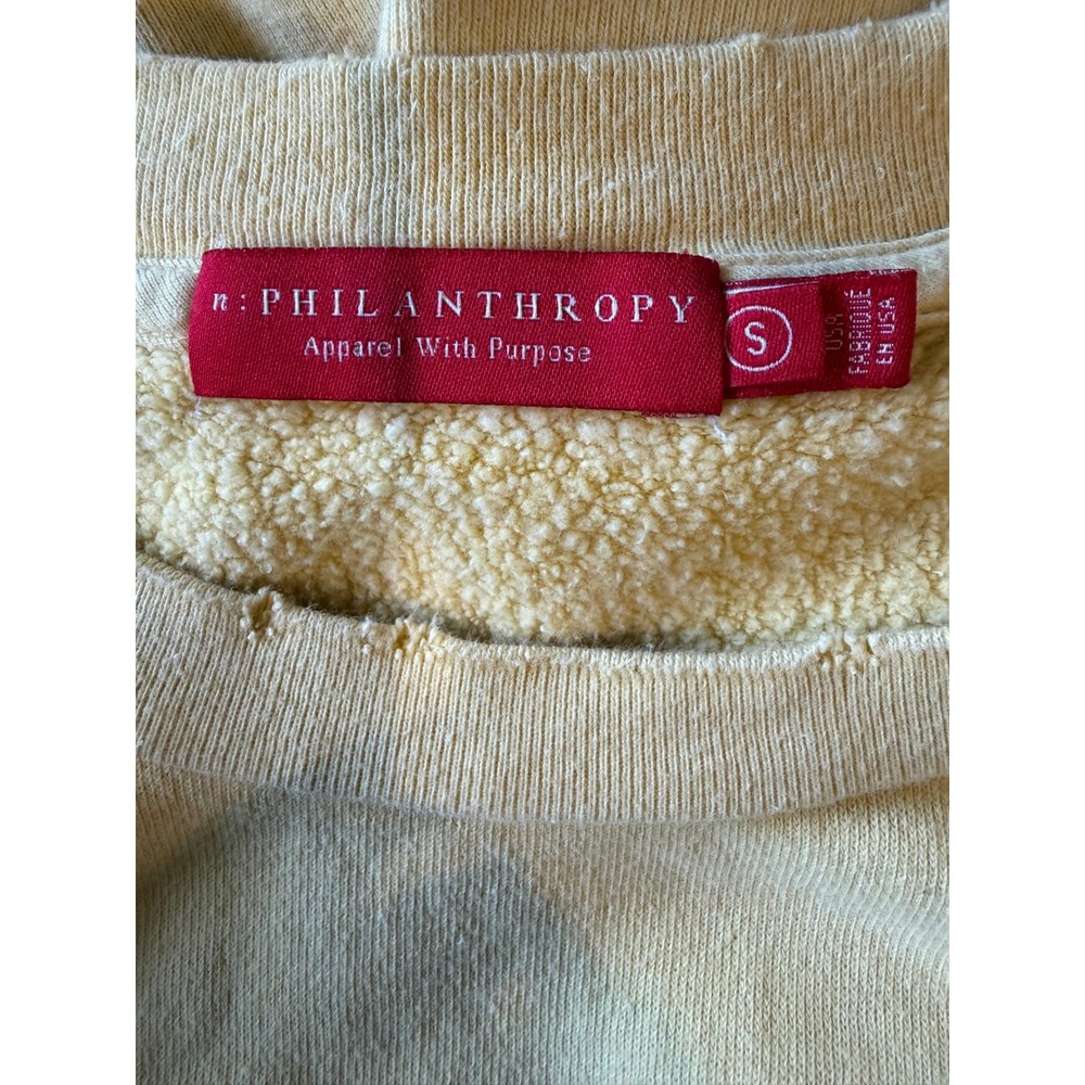 n:PHILANTHROPY Reeves Sweatshirt Women Small Yellow Crop Distressed Streetwear - Picture 13 of 15